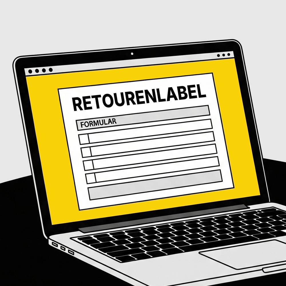 Laptop zeigt digitales Retourenlabel-Formular für den Katalysator-Versand